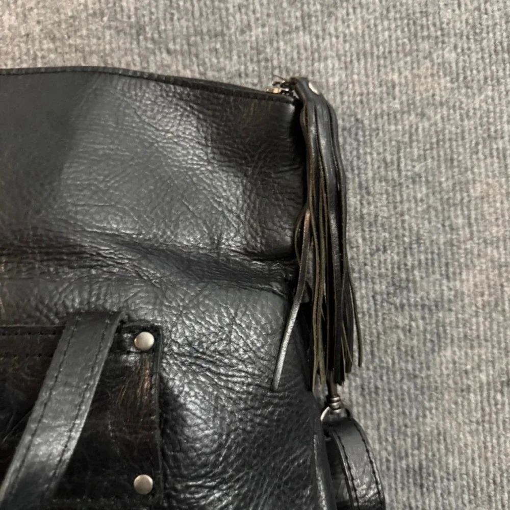 Patricia Nash Black Leather Convertible Backpack Crossbody Bag Tassel Foldover